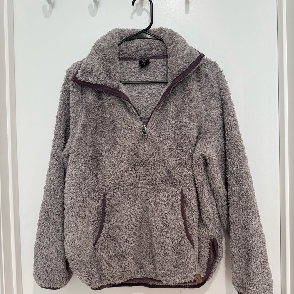 Cozy Gray/Purple Sherpa Pullover